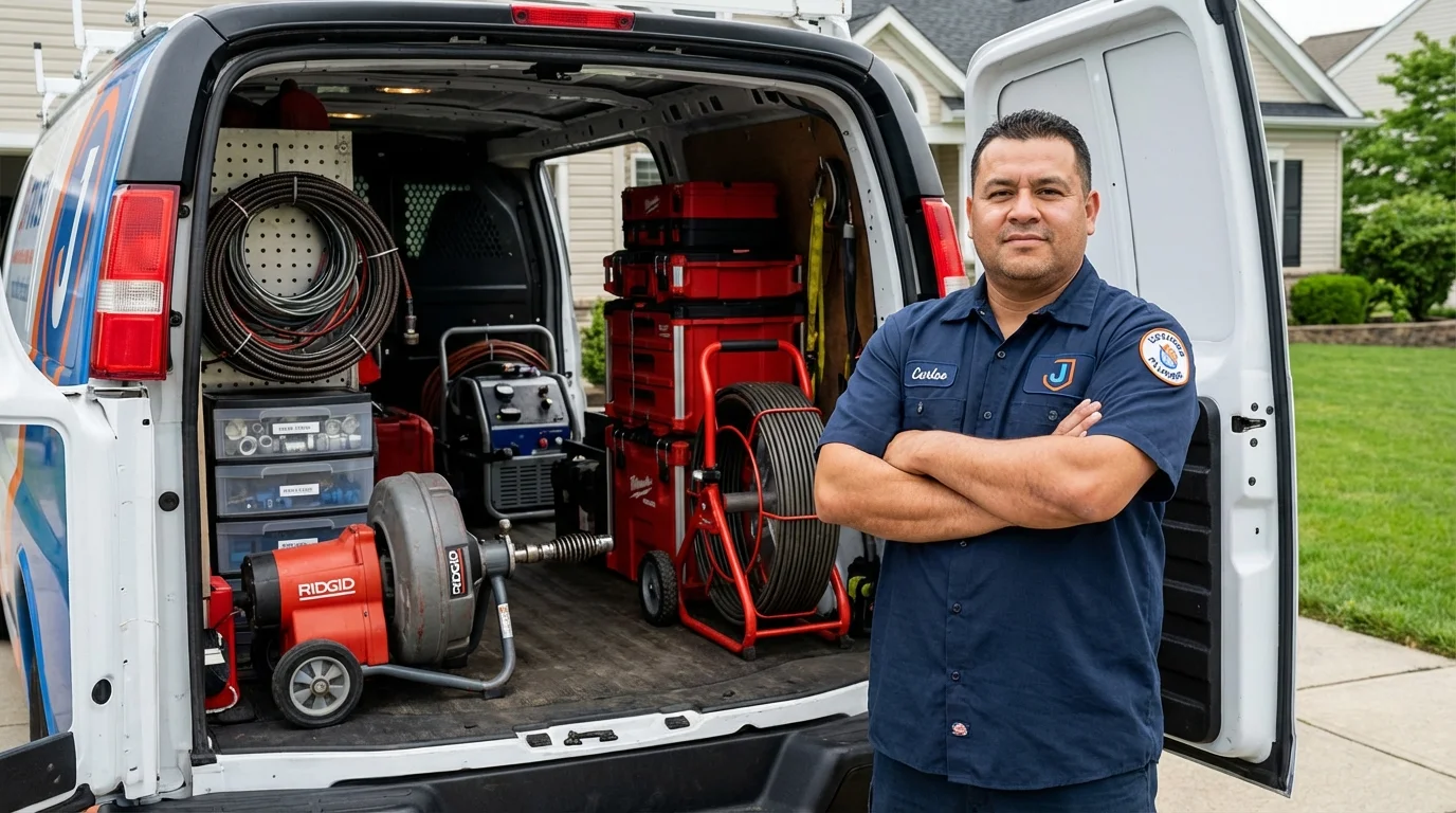 Professional drain cleaning equipment and Johns Plumbing LLC plumber in Canadian