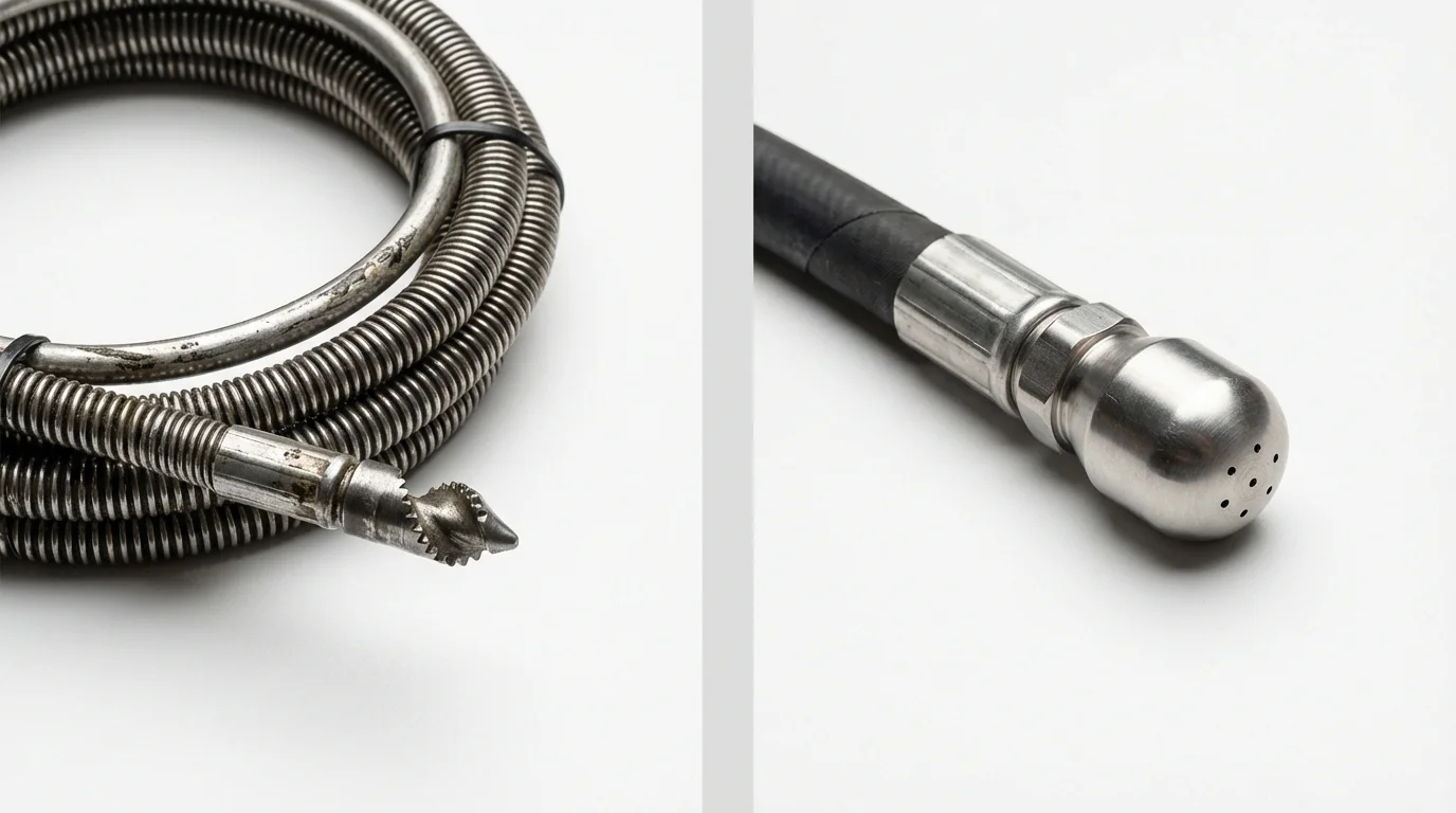 Drain snake cable and hydro jetting nozzle used for drain cleaning in Canadian, TX
