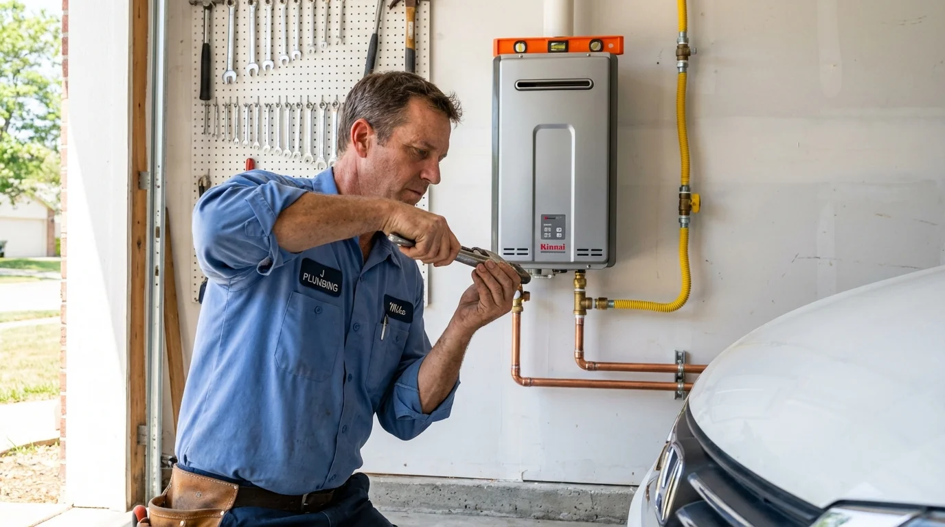 Tankless water heater installation by a Johns Plumbing LLC plumber in Canadian