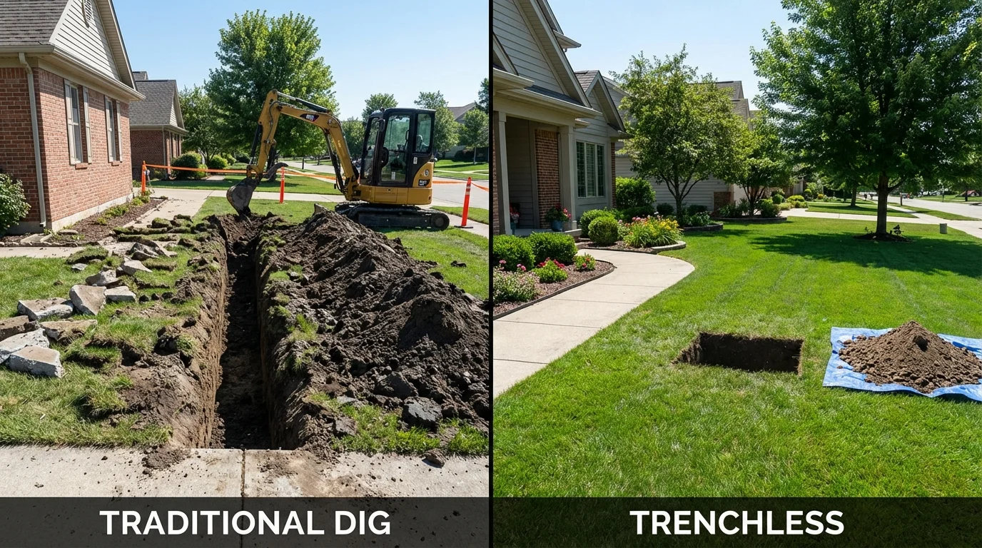 Trenchless sewer repair with minimal yard damage versus traditional excavation in Canadian, TX